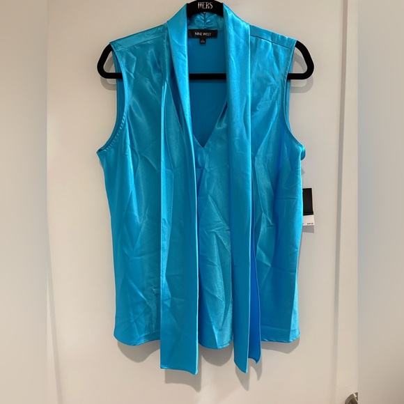 Nine West Tops - Nine West Aqua Blue Sleeveless Top Blouse Bow